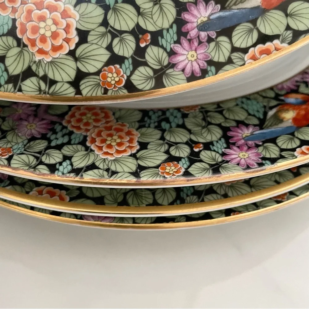 SET of 4 Parrot Bird Floral Dinner Plates - Rosenthal
